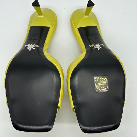 PRADA Signature Logo Antique Crinkled Leather Mules Sandals Heels Shoes - Picture 12 of 14